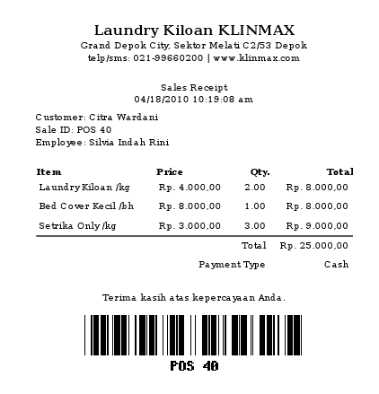 Administrasi  laundry kiloan klinmax